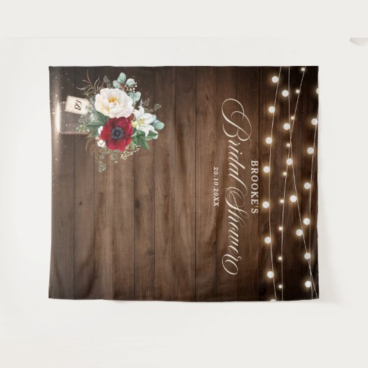 ルスティック バーガンディ フラワー メイソンジャー ブライダルシャワー タペストリー (正面(横))