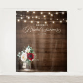 ルスティック バーガンディ フラワー メイソンジャー ブライダルシャワー タペストリー (正面)