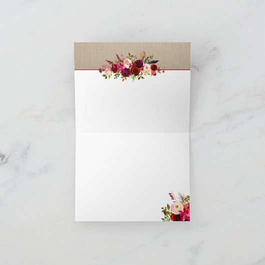 ルスティック バーガンディ フローラル ウェディング サンクスノート 3979 サンキューカード (内部)