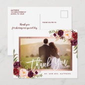 ルスティック バーガンディ フローラル ウェディング フォト サンクスカード 案内ポストカード (正面/裏面)
