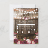 ルスティック バーガンディ フローラル ウェディング メニュー オプション RSVP (正面)