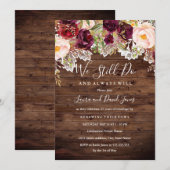 ルスティック バーガンディ フローラル ウェディング ヴォウ リニューアル 招待状 (正面/裏面)