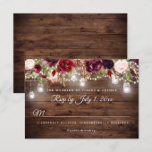 ルスティック バーガンディ フローラル ストリング ライト ウェディング RSVP 招待状 (正面/裏面)