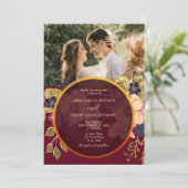 ルスティック バーガンディ フローラル フォト ウェディング インビテ 招待状 (スタンド正面)