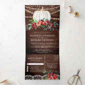 ルスティック バーガンディ フローラル ホワイト パンプキン 秋の結婚式 三つ折り招待状 (内部)