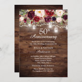 ルスティック バーガンディ フローラル ライト 50周年記念 招待状 (正面/裏面)