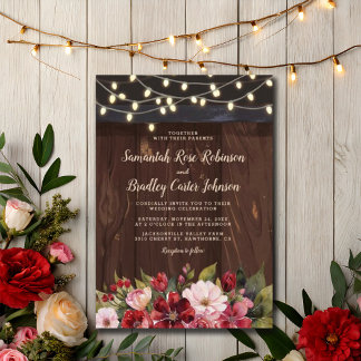 ルスティック バーガンディ フローラル レッド オータム ウェディング 招待状