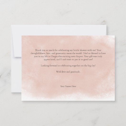 ルスティック バーガンディ & ブッシュ ピンク ローズ ブライダル シャワー サンキューカード (裏面)