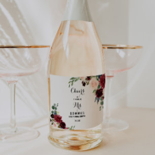 ルスティック バーガンディ ブライダル シャワー スパークリング ワイン ラベル