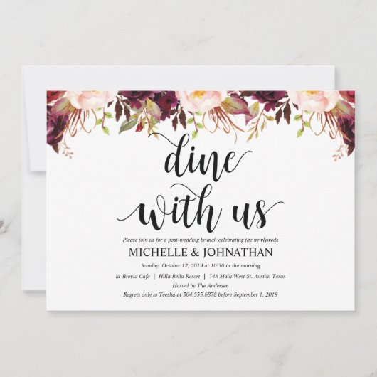 ルスティック バーガンディ ポストウェディング インビテーション カード (正面)