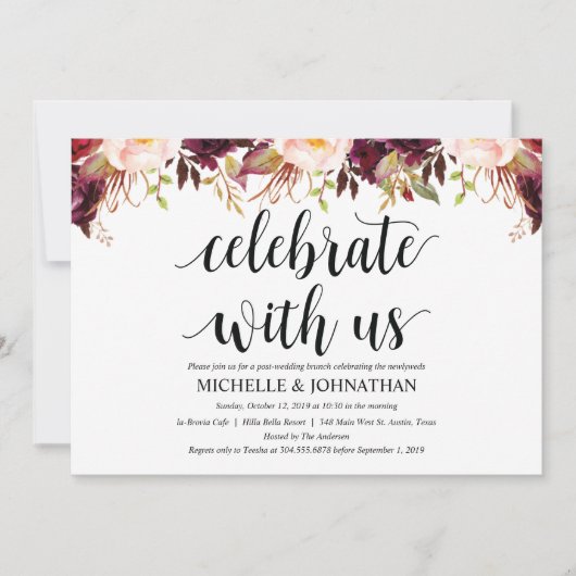 ルスティック バーガンディ ポストウェディング インビテーション カード (正面)