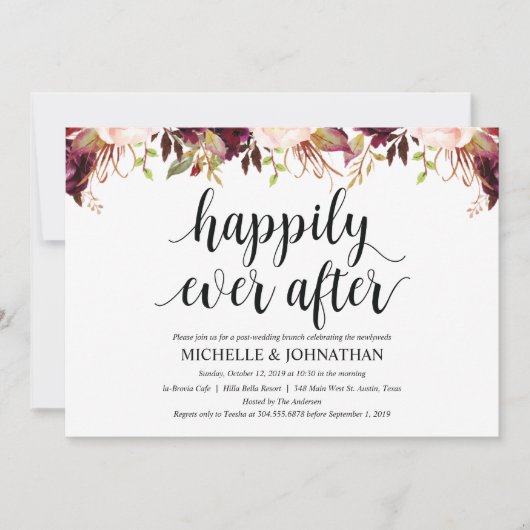 ルスティック バーガンディ ポストウェディング インビテーション カード (正面)