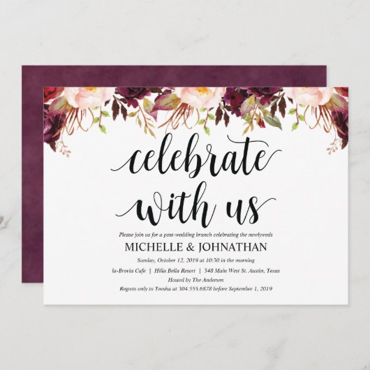 ルスティック バーガンディ ポスト ウェディング インビテーション カード (正面/裏面)