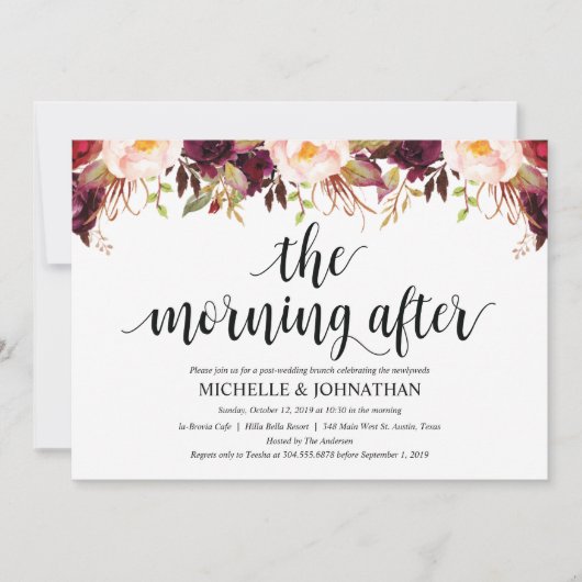 ルスティック バーガンディ ポスト ウェディング インビテーション カード (正面)