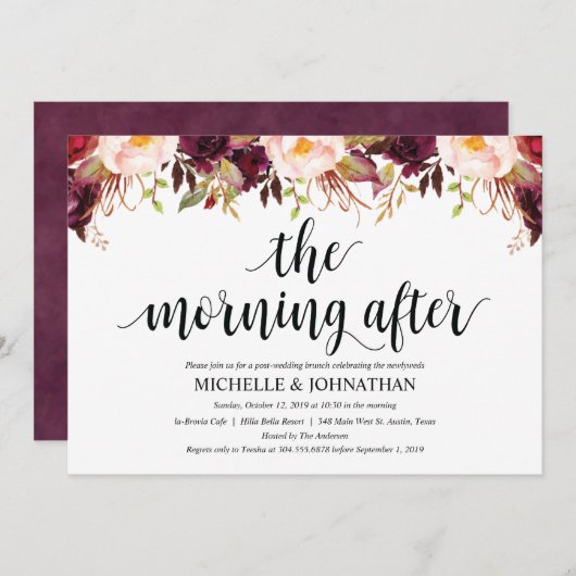 ルスティック バーガンディ ポスト ウェディング インビテーション カード (正面/裏面)