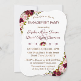 ルスティック バーガンディ マルサラ フラワエンゲージメントパーティー 招待状