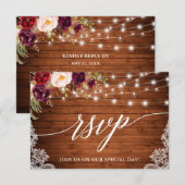 ルスティック バーガンディ ライト レース カリグラフィー ウェディング 出欠カード (正面/裏面)