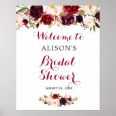 ルスティック バーガンディ レッド フラワーブライダルシャワーサイン ポスター (正面)