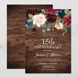 ルスティック バーガンディ レッド ワイン 15周年 結婚記念日 招待状