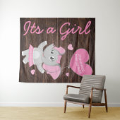 ルスティック ピンク ガール エレファント ベイビー シャワー バックドロップ タペストリー (インサイチュ(横))