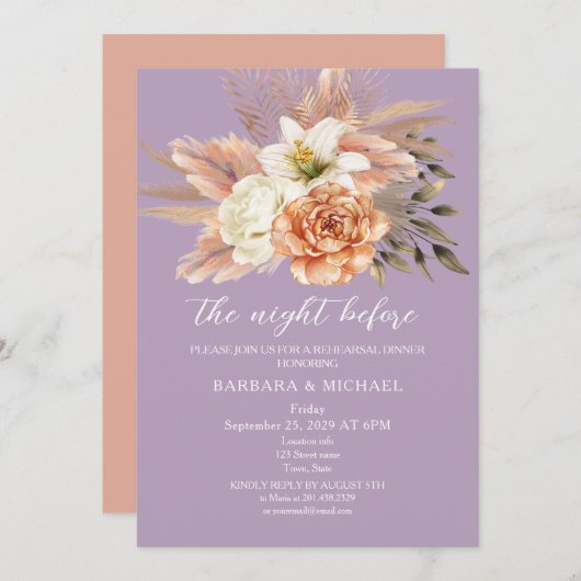 ルスティック ピーチ リハーサル ディナー 招待状 (正面/裏面)