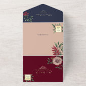 ルスティック フローラル バーガンディ ネイビー ウェディング オールインワン招待状 (外側)