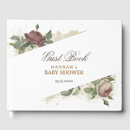 ルスティック フローラル バーガンディ マルサラ モダン ベビー シャワー ゲストブック