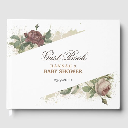 ルスティック フローラル バーガンディ マルサラ モダン ベビー シャワー ゲストブック (正面)