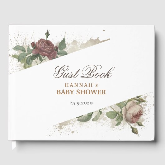 ルスティック フローラル バーガンディ マルサラ モダン ベビー シャワー ゲストブック (正面)