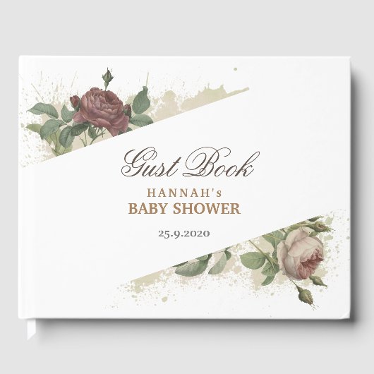 ルスティック フローラル バーガンディ マルサラ 現代のベイビーシャワー ゲストブック (正面)