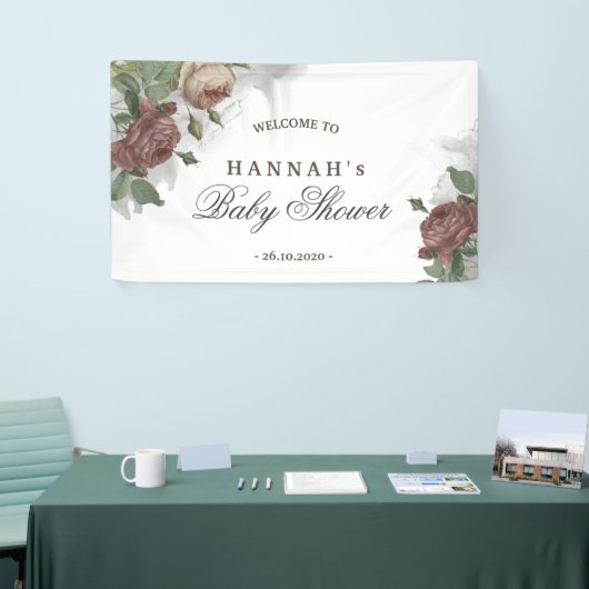 ルスティック フローラル バーガンディ ローズ ウォータカラーへようこそ 横断幕 (トレードショー)