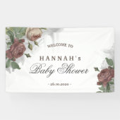 ルスティック フローラル バーガンディ ローズ ウォータカラーへようこそ 横断幕 (横)