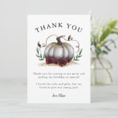 ルスティック ホワイト ゴールド パンプキン バースデーパーティー サンキューカード (スタンド正面)