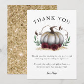 ルスティック ホワイト ゴールド パンプキン バースデーパーティー サンキューカード (正面/裏面)