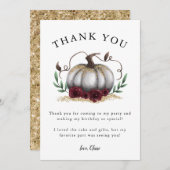 ルスティック ホワイト ゴールド パンプキン バースデー パーティー サンキューカード (正面/裏面)