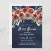 ルスティック マルサラ フローラル フォト ネイビー ブライダル シャワー 招待状 (正面)