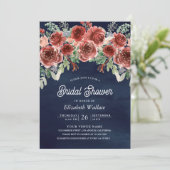 ルスティック マルサラ フローラル フォト ネイビー ブライダル シャワー 招待状 (スタンド正面)