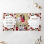 ルスティック マルサラ フローラル ブルーム フォト コラージュ ウェディング 三つ折り招待状 (内部)