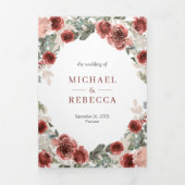 ルスティック マルサラ フローラル ブルーム フォト コラージュ ウェディング 三つ折り招待状 (カバー)