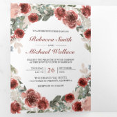 ルスティック マルサラ フローラル ブルーム フォト コラージュ ウェディング 三つ折り招待状 (内部最初)