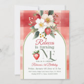 ルスティック レッド イチゴ ベリー ファースト 1歳 誕生日 招待状 (正面)