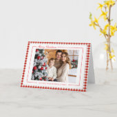 ルスティック レッド ギンガム フォト クリスマス グリーティング カード (黄色い花)