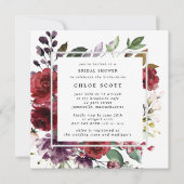 ルスティック レッド パープル ローズ フローラル ブライダル シャワー 招待状 (正面)