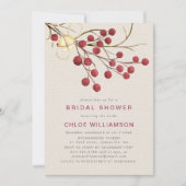 ルスティック レッド ファイア ベリー ブライダル シャワー 招待状 (正面)
