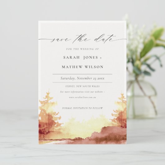 ルストオレンジイエロー水彩秋の木々 セーブザデート (スタンド正面)