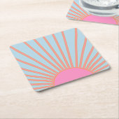 ルソレイユ02レトロサンピンクアンドブルーサンシャイン スクエアペーパーコースター (アングル)