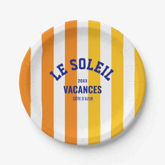 ルソレイルバカンスコートダジュールストライプラウンド ペーパープレート (正面)