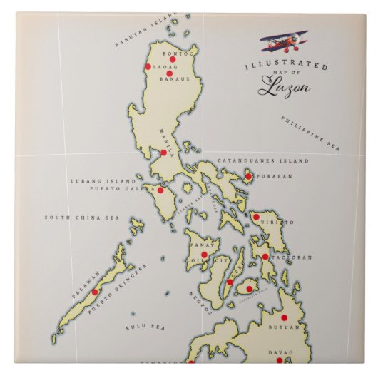 ルソン図解入りの、写真付きのフィリピンの地図 タイル (正面)