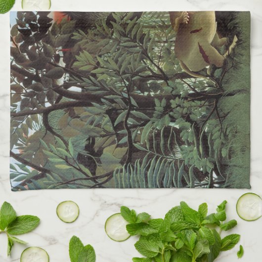 ルソーのお腹をすかせたライオンのハンドタオル キッチンタオル (折り畳み)