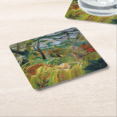 ルソーの熱帯性嵐の中のトラ スクエアペーパーコースター (アングル)